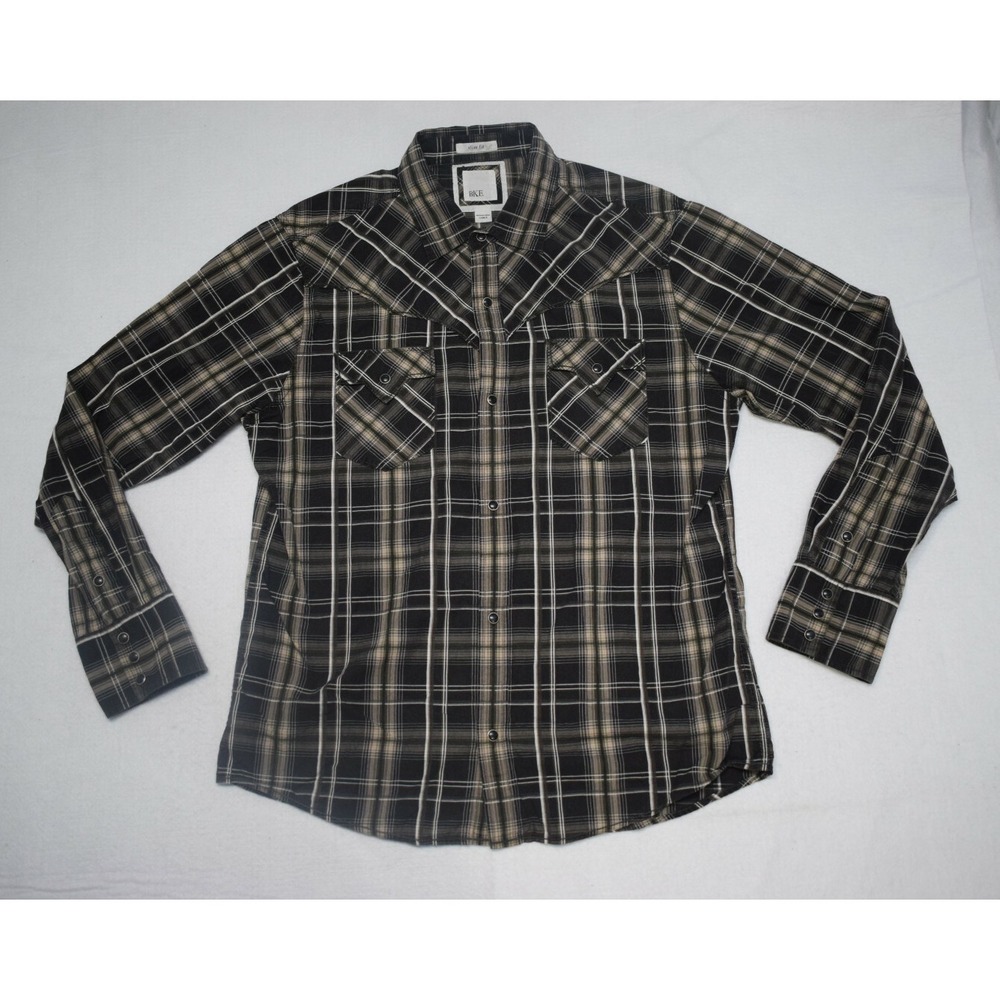 BKE Buckle Western Pearl Snaps Shirt Paid Slim Fit Long Sleeve Mens Large